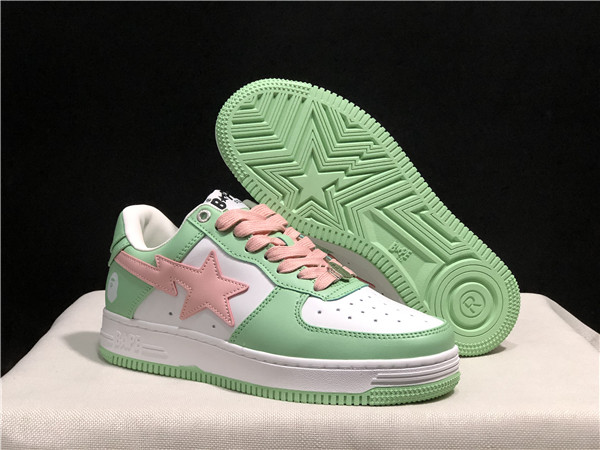 Women's Bape Sta Low Top Leather Green/White Shoes 0014